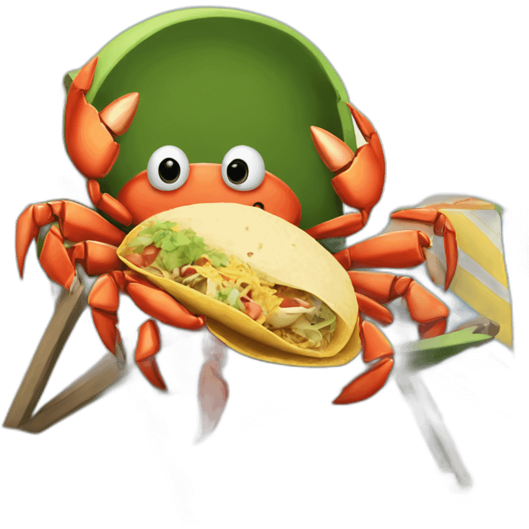 huge crab snuggling with his huge taco in a beach chair emoji