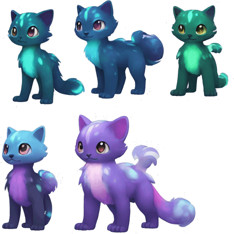 Cute cool black nebula green blue purple pink animal hybrid Fakemon full body emoji