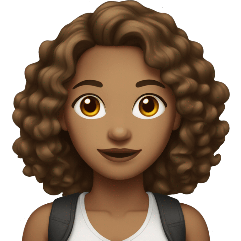 Light brown skin with dark brown curly hair and brown eyes woman emoji