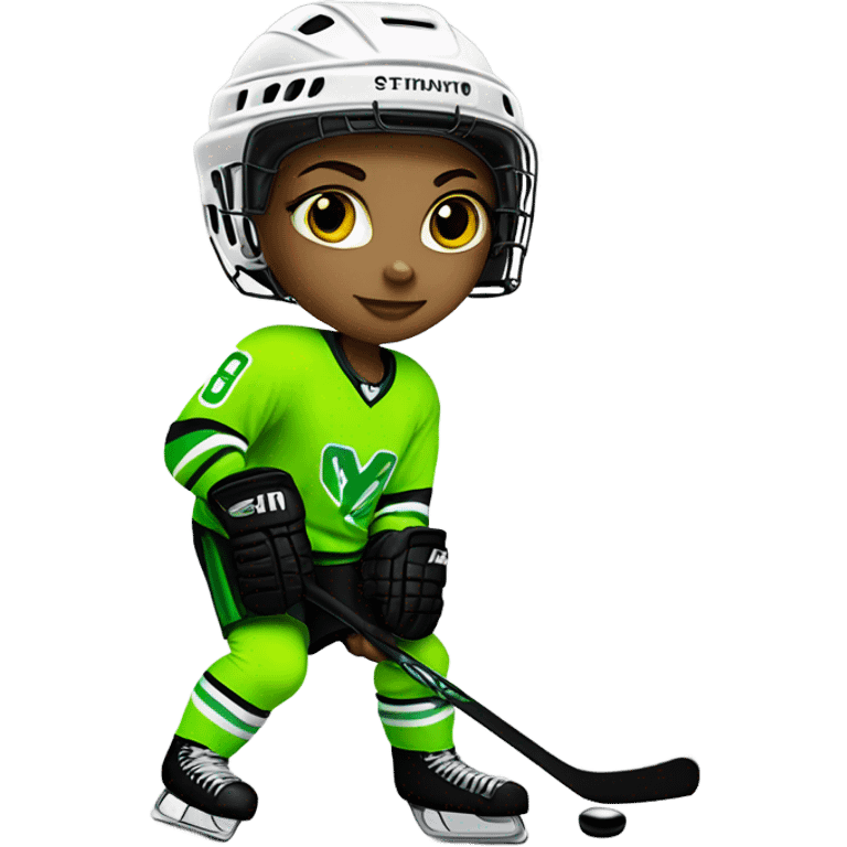 Girl Hockey player neon green gremlin on jersey emoji