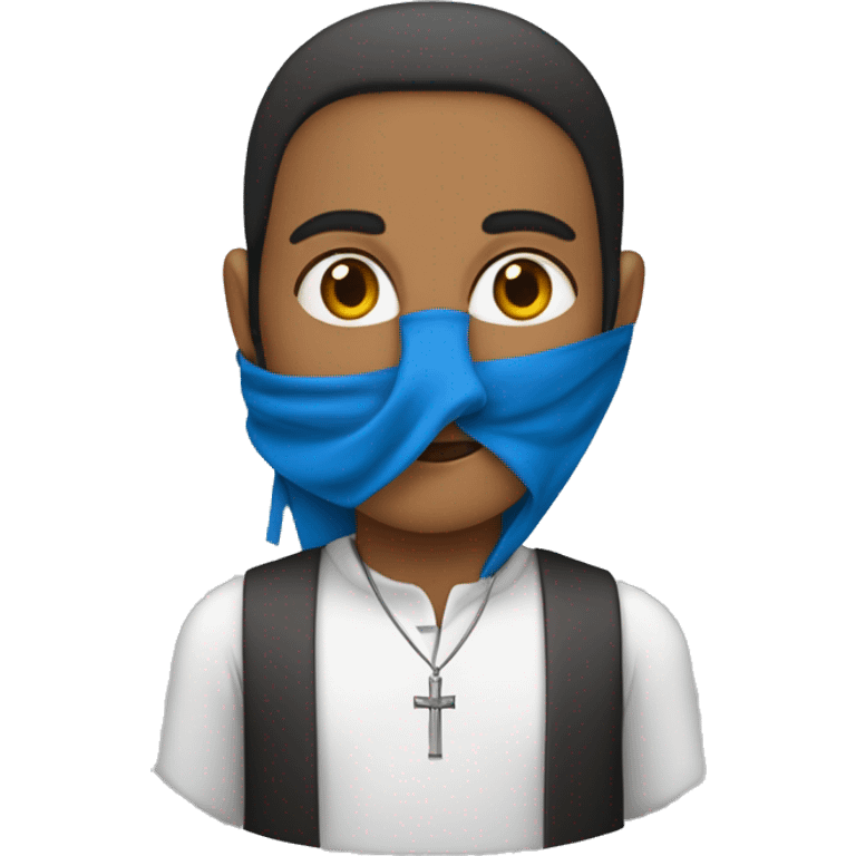 Une personne en tenue arabe avec un drapeau avec une croix de david bleue emoji