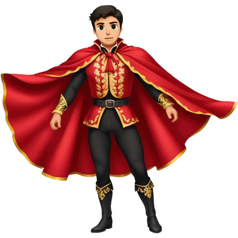 ​Cinematic Spanish Matador Holding a Red Cape, rendered with dynamic motion blur and vivid, high-contrast lighting, emoji