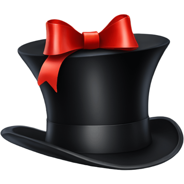 A black top hat displaying a red ribbon around the base. The ribbon forms a visible bow at the front, with the ends falling slightly over  emoji