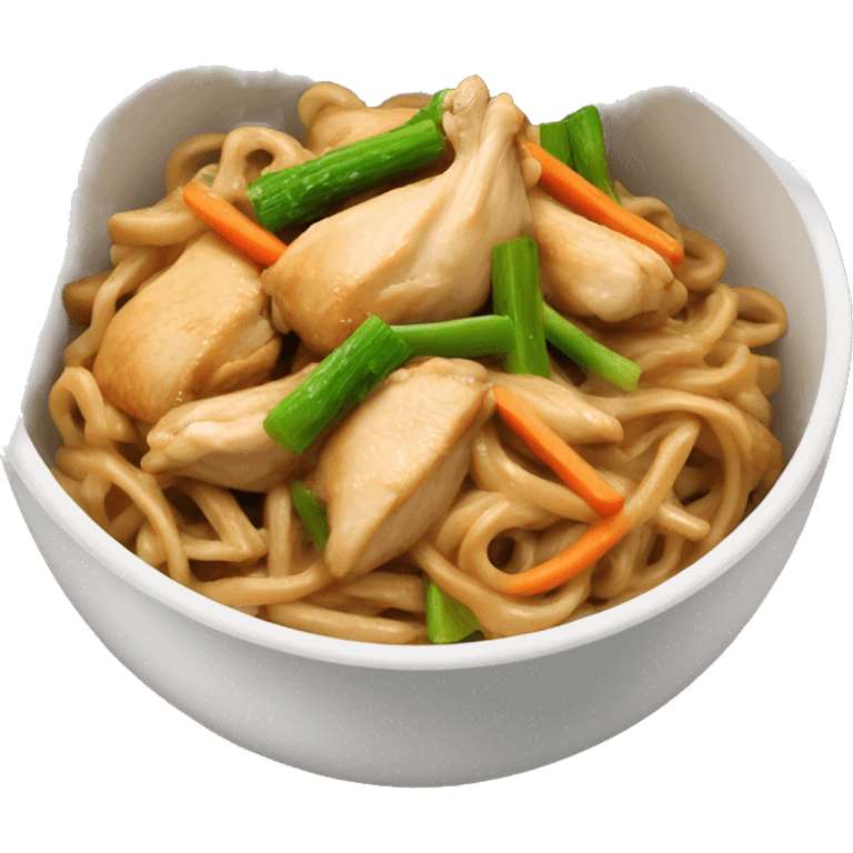 chicken lo mein with veggies in bowl emoji