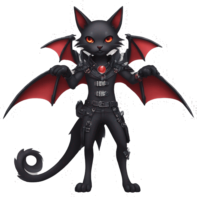 cool edgy black punk red ethereal fantasy nargacuga-bat-cat-Fakemon collar harness full body emoji