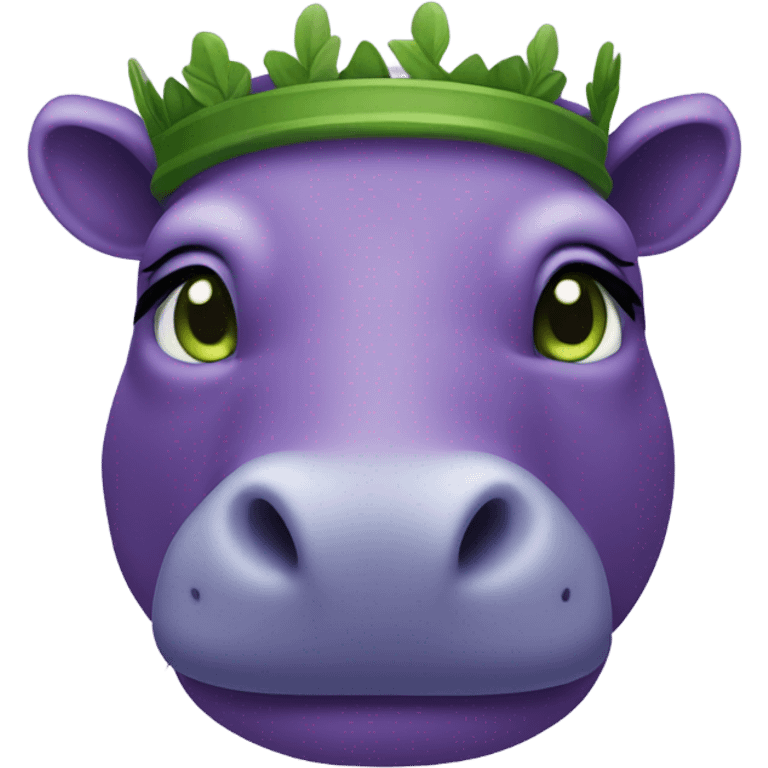 A purple hippo with green eyes and a laurel wreath emoji