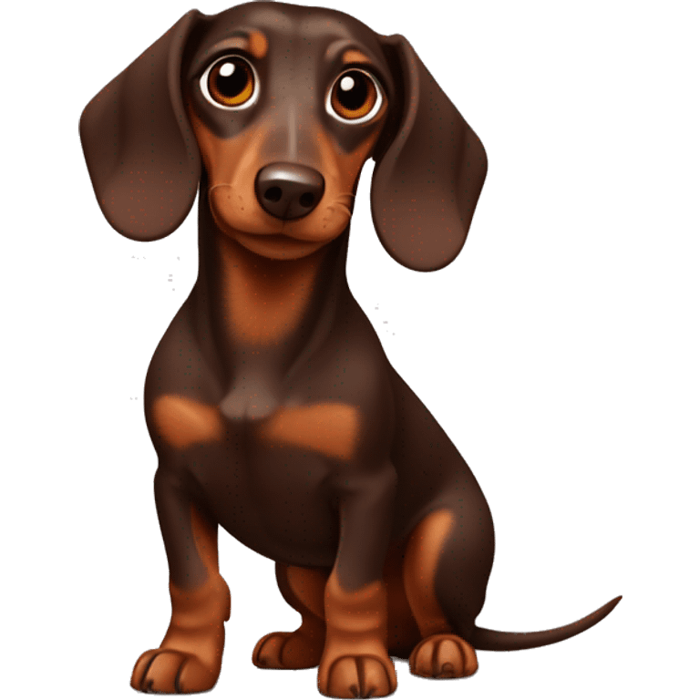 A chocolate-colored dachshund with light brown markings and long ears is cheerful emoji