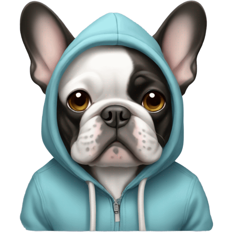 French bulldog wearing a hoodie emoji