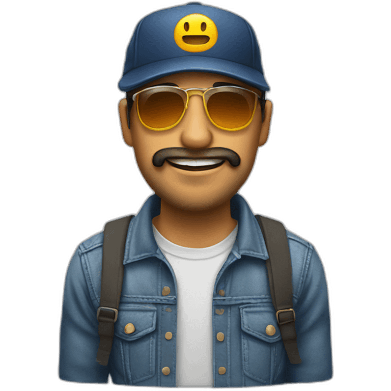 hombre con gorra y barba y una mujer con pelo corto gafas emoji