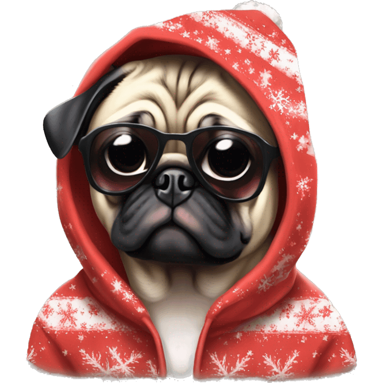 Pug christmas anime wearing hoodie and shades cool emoji