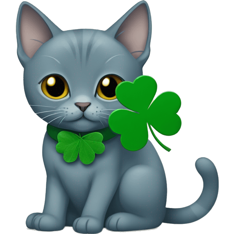 Russian blue cat holding a shamrock in her mnouth emoji