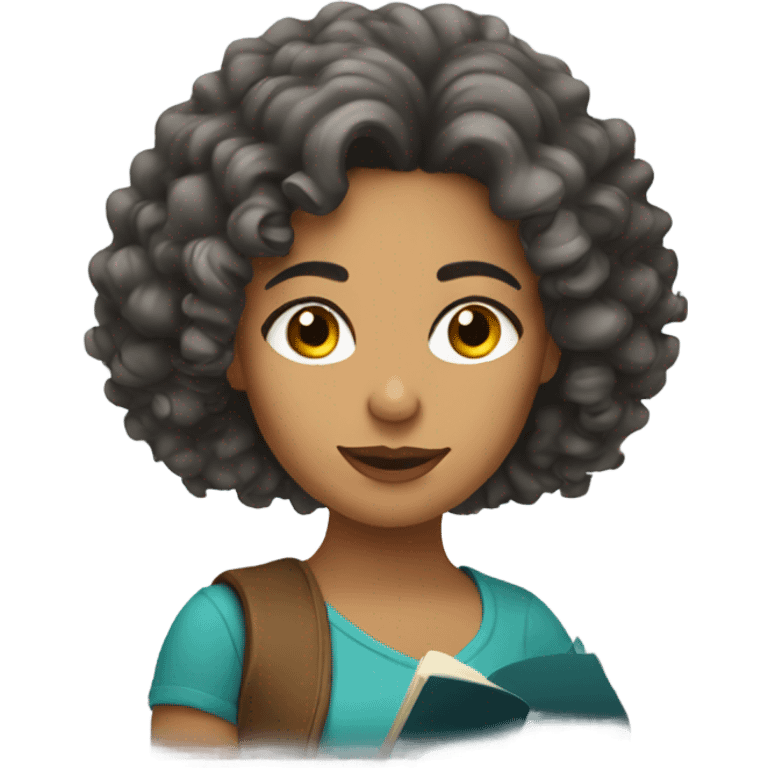 latina with curly hair reading emoji