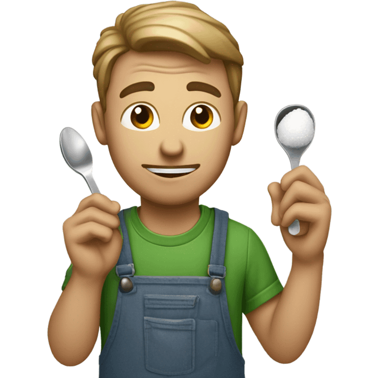 Create a man with a spoon of sugar next to his face with a lighter underneath emoji