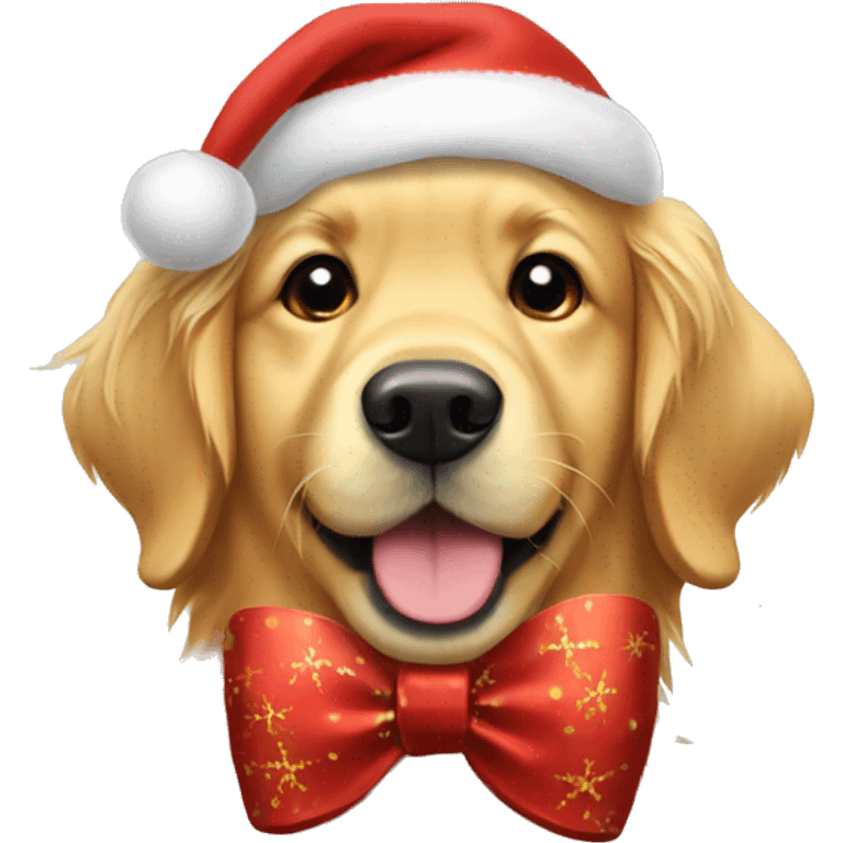 Golden retriever with a Christmas bow emoji