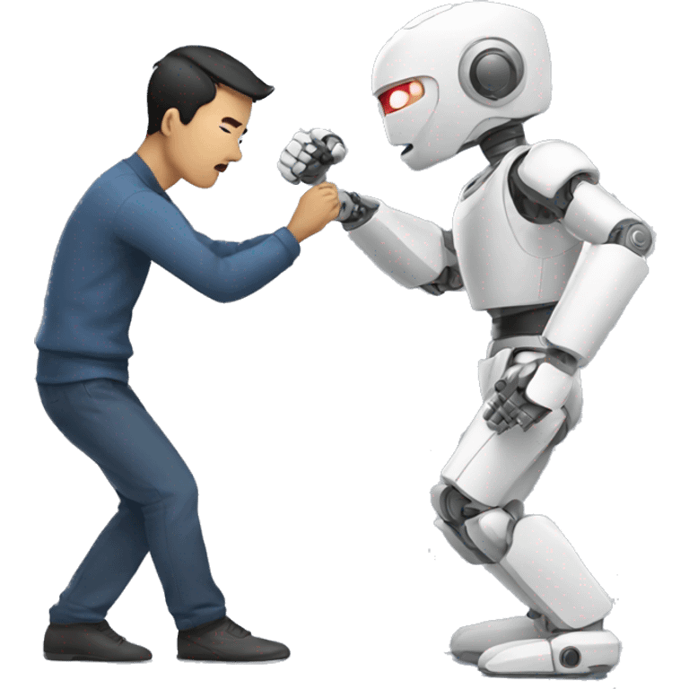 fighting between asian male and AI robot emoji