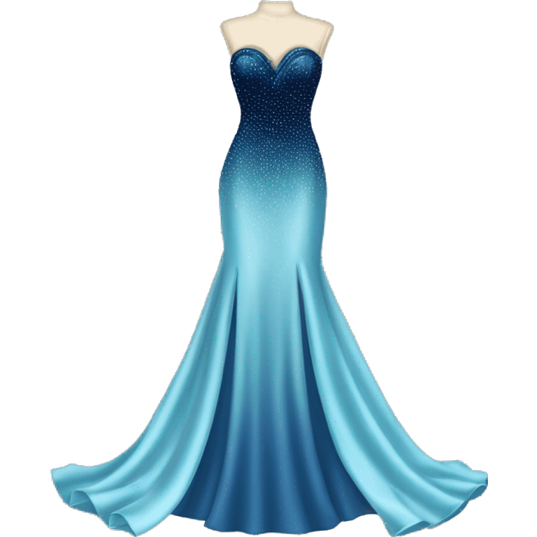 Realistic isolated long slim pastel blue formal party satin dress with gradient shiny sparkling navy blue diamonds embroidered on it. emoji