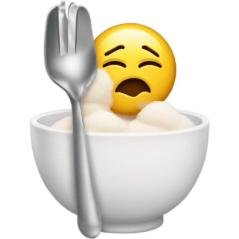 Sad emoji holding a spoon of sugar with a lighter under emoji