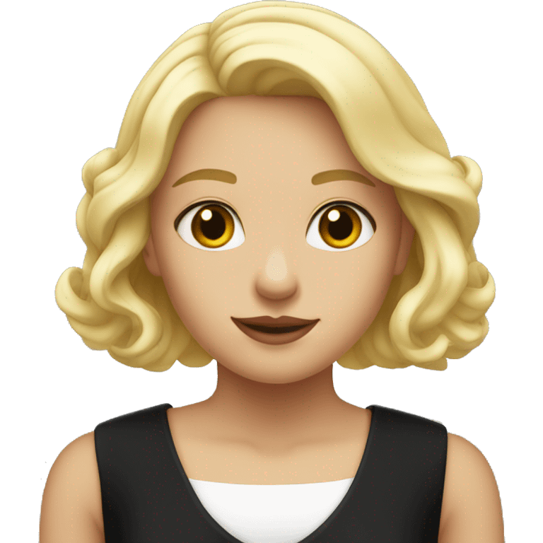 Blonde girl in a black dress with a white neckline emoji