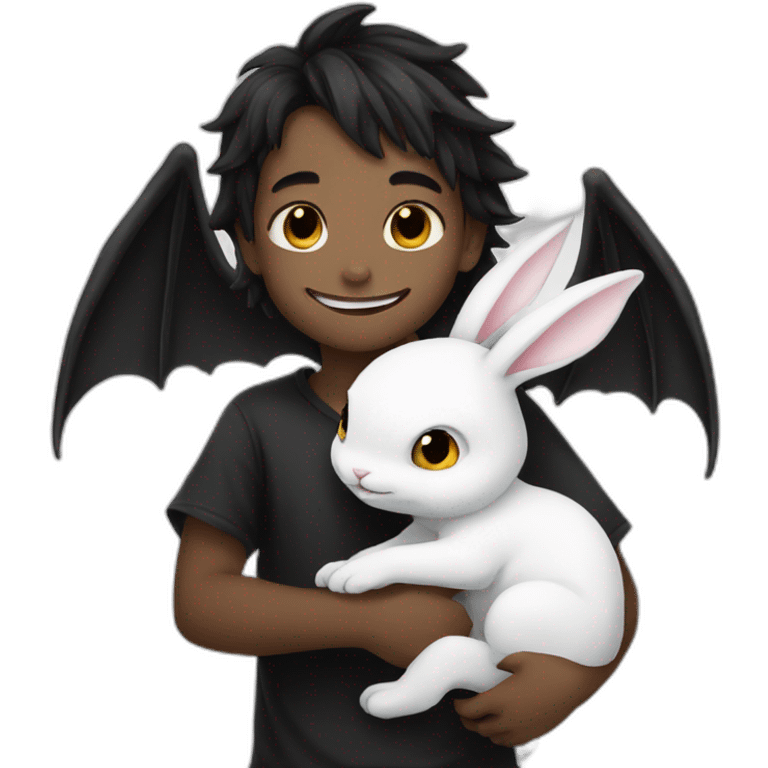 Toothless the dragon hugging a white bunny emoji