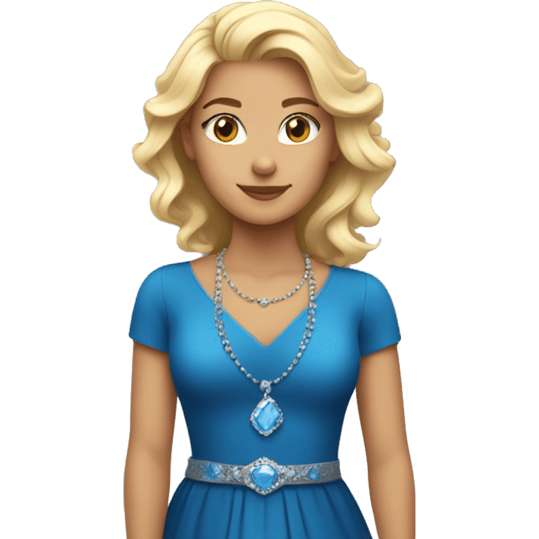 Princess wearing black necklace with blonde hair in a blue dress emoji