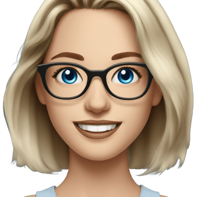 Shoulder length Balayage pale model lady with glasses and blue eyes happy  emoji