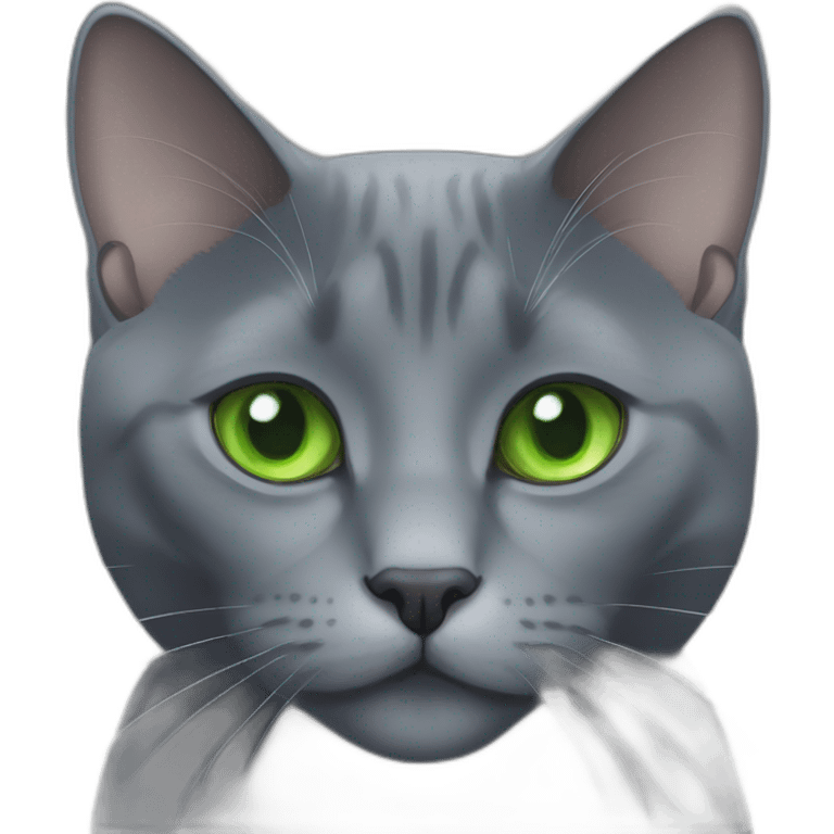 round faced grey russian blue cat with green eyes with big pupils and chonk emoji