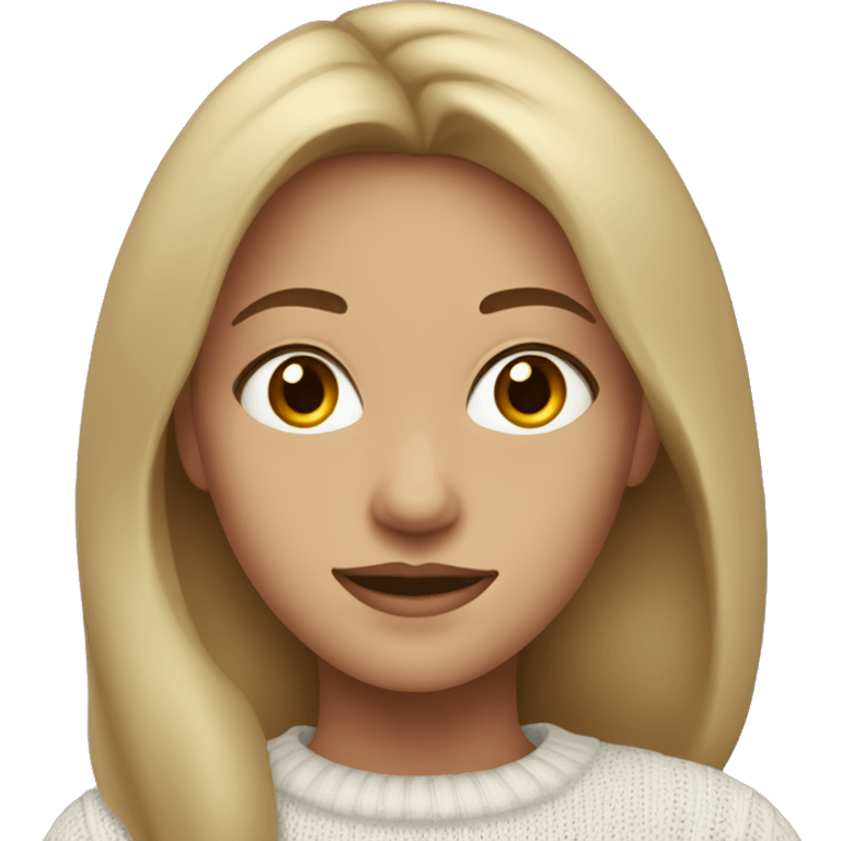 Dark-blonde girl witn brown eyes in white sweater  emoji