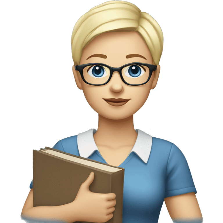 Teacher with books glasses blonde pixie haircut blue eyes casual emoji