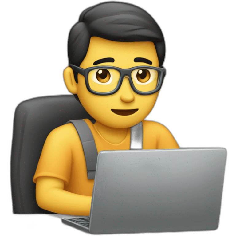 un chico en sentado en la computadora editando la compu se tiene que ver emoji