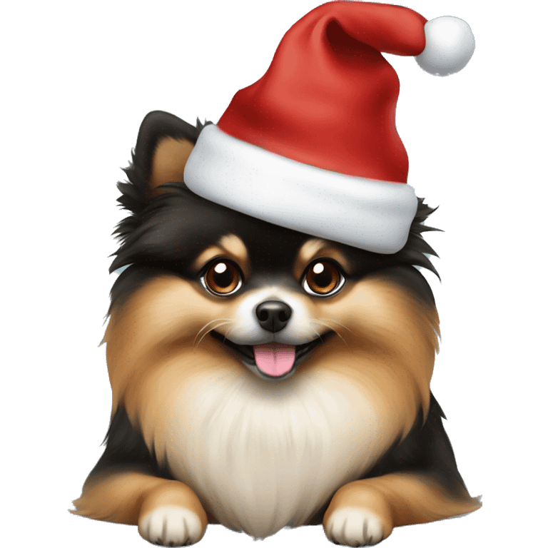 Italian Pomeranian black and brown with Christmas hat  emoji