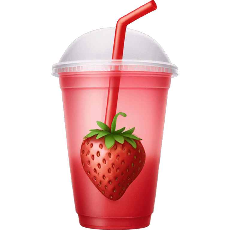 A strawberry drink with a straw in a plastic cup emoji