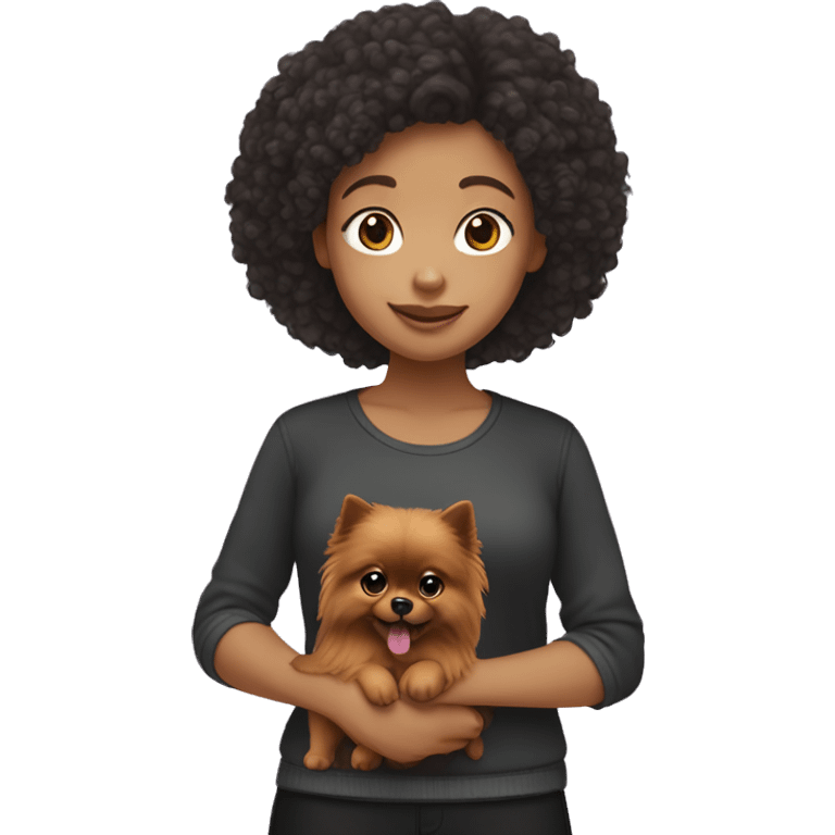 Red-Haired-light-skinned-girl-petting-black-pomeranian-dog emoji