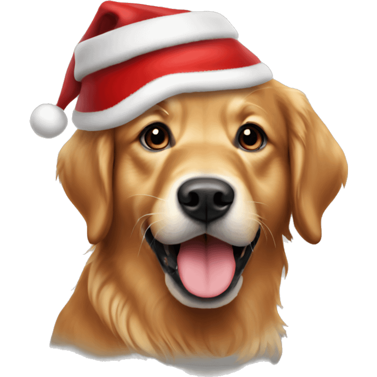 Dark red golden retriever with Santa hat emoji