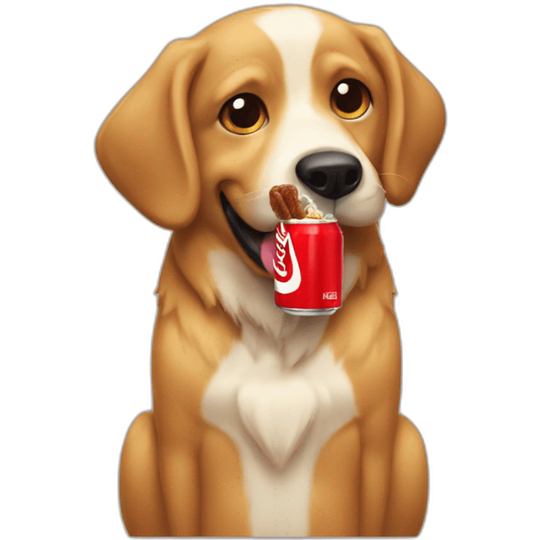 Un perro comiendo pasta y coca cola emoji