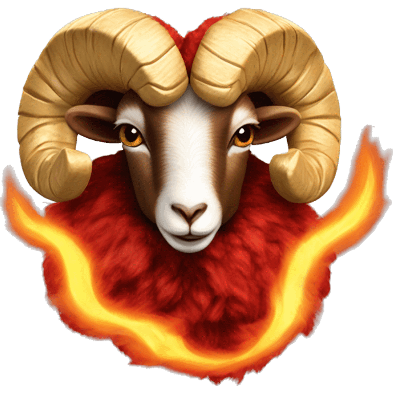 Red ram realistic fire flames fur flaming wool Aries goat ram with golden horn fiery fur emoji