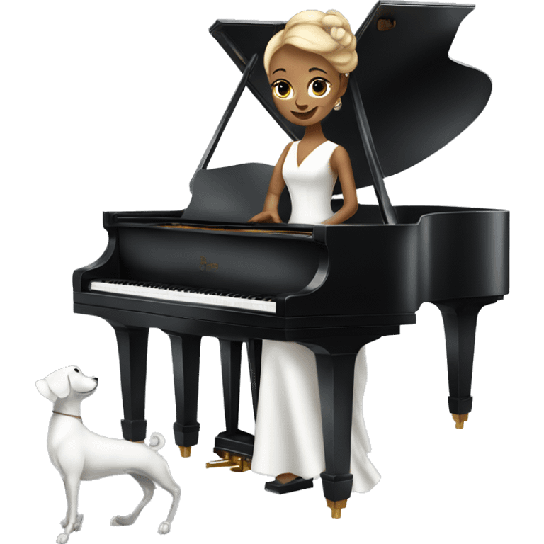 elegant lady in a classy dress playing the white grand piano emoji