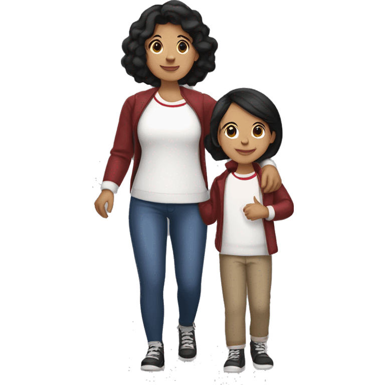 Hispanic girl with short black straight hair holding boys  hand at Christmas parade  emoji