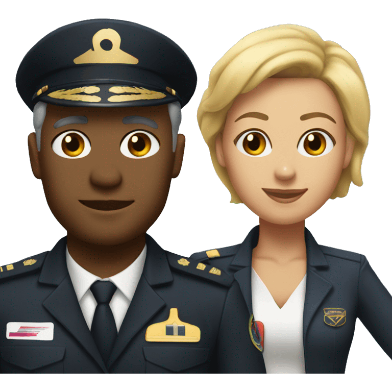 Black airline pilot and woman with blonde bob emoji