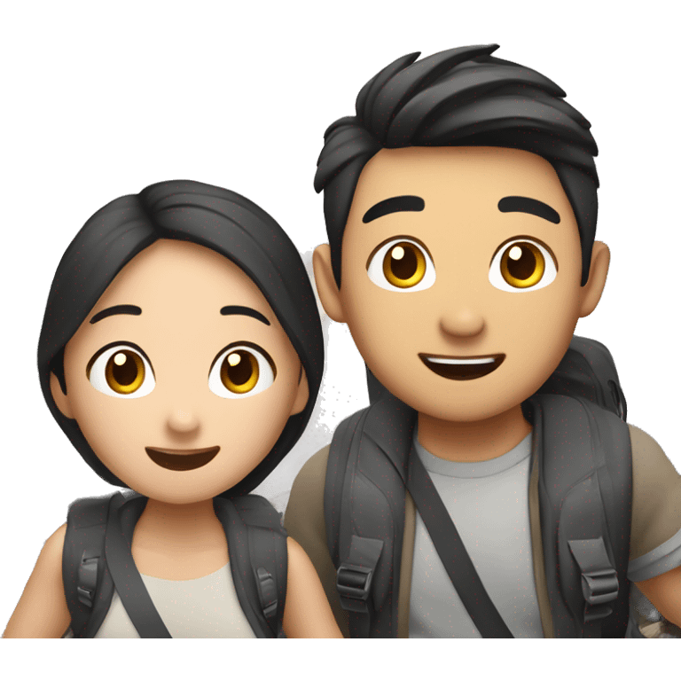 Cute young  Asian couple excitedly traveling  emoji