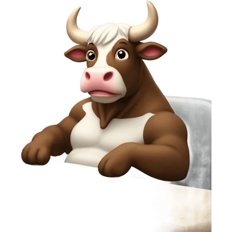 happy bull using computer emoji