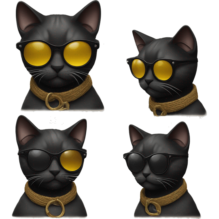 Cat with sunglasses very cool and his forger is up with just his head and his finger visible and the cat is black colored emoji