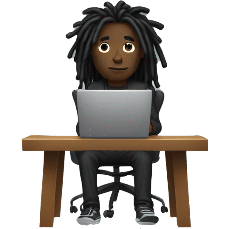 Black-guy-with-dreads-wearing-black-trackstuit-sitting-down-on-chair facing-foward-focused-on-laptop-computer- emoji