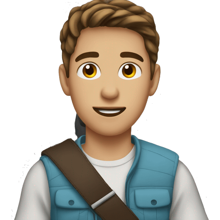 teenager boy with brown eyes and brown hair  in car interior emoji