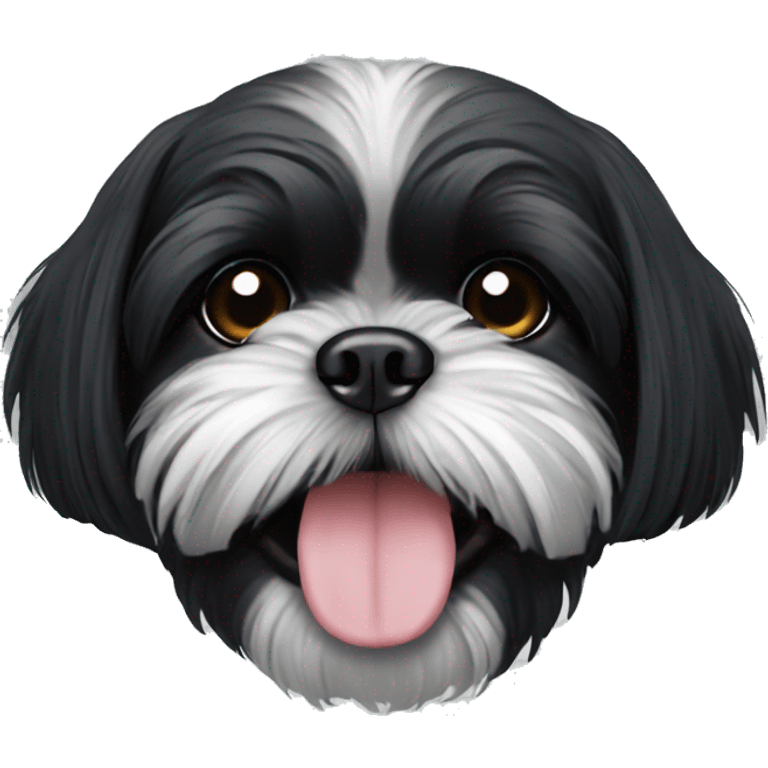 Completely Black shih tzu. With over bite  emoji