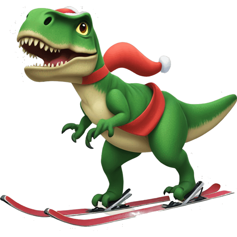 T. rex holding a Christmas tree while skiing  emoji