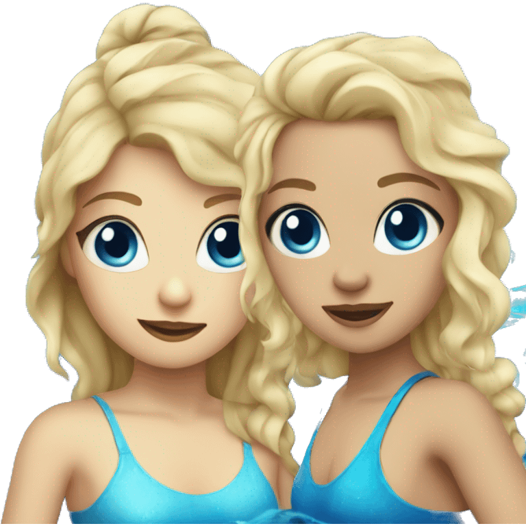 girl in a swimming costume with blue eyes, blonde with sea wave hair emoji