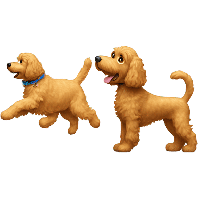 Golden Doodle hunting a cat emoji