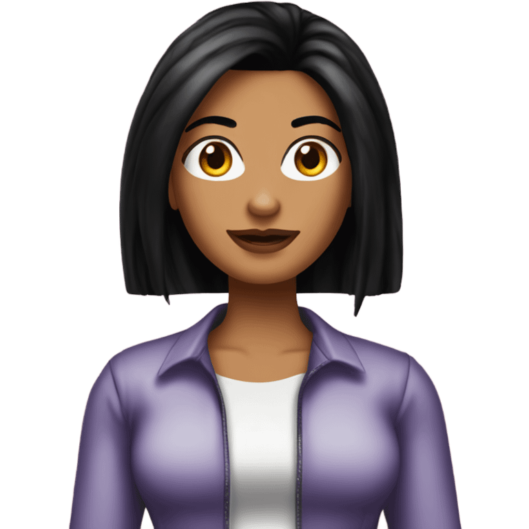 Tanned woman with long black hair dressed in 2000s Y2K hair, makeup, and attire emoji