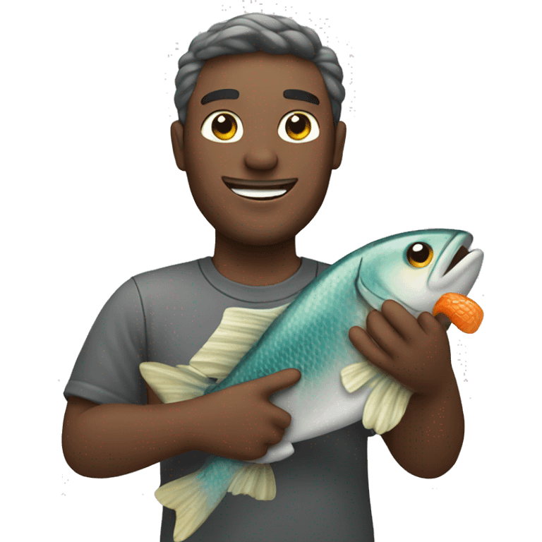 Man holding fish and smiling emoji