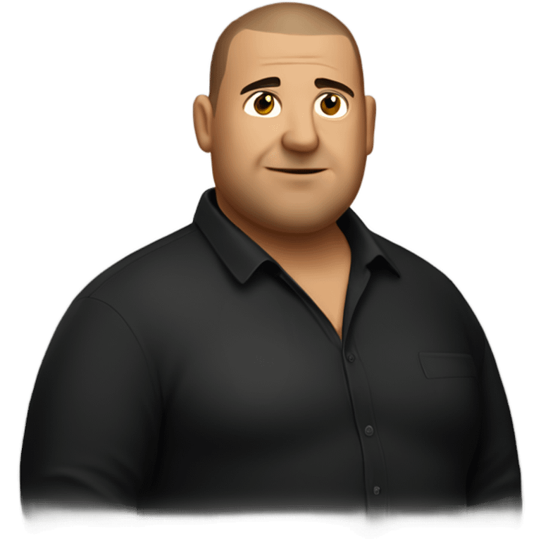 overweight italian man, with buzz cut and no beard. wearing a black unbuttoned shirt. emoji